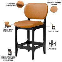 Kit 05 Banquetas Baixa Bar Cozinha E Sala De Jantar Fixa Betta L02 Preto Couríssimo Whisky