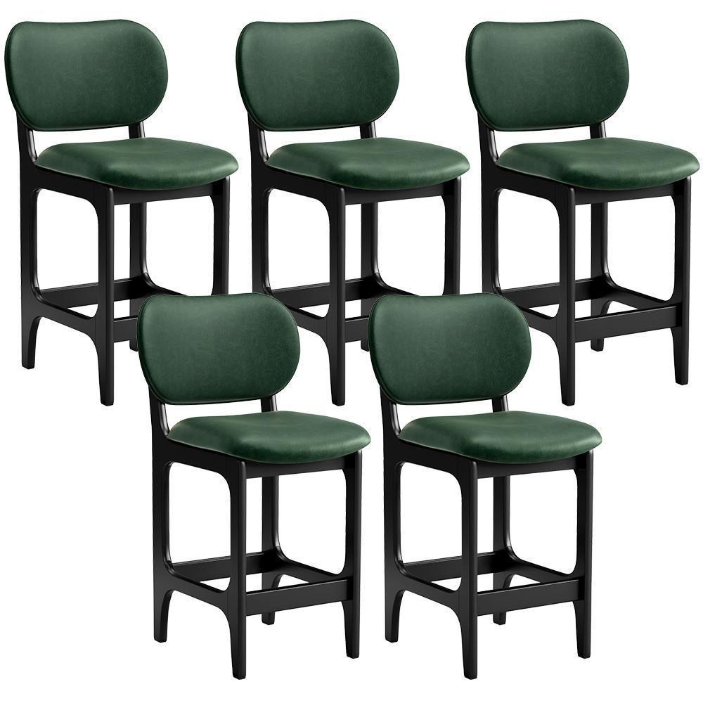 Kit 05 Banquetas Baixa Bar Cozinha E Sala De Jantar Fixa Betta L02 Preto Facto Verde Musgo - 1