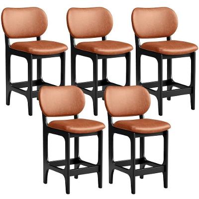 Kit 5 Banquetas Baixa Betta L02 Assento Courino Base Fixa com Encosto Preto