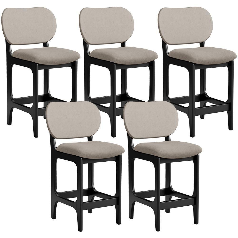 Kit 05 Banquetas Baixa Bar Cozinha E Sala De Jantar Fixa Betta L02 Preto Linho Bege - Lyam Decor - 1