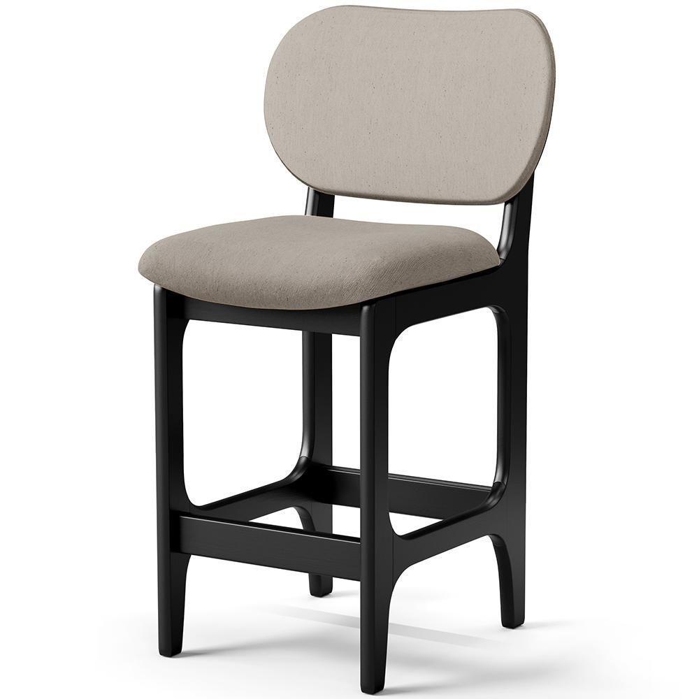 Kit 05 Banquetas Baixa Bar Cozinha E Sala De Jantar Fixa Betta L02 Preto Linho Bege - Lyam Decor - 4