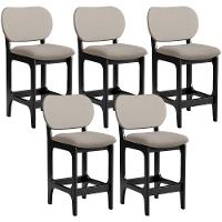 Kit 05 Banquetas Baixa Bar Cozinha E Sala De Jantar Fixa Betta L02 Preto Linho Bege - Lyam Decor - 1