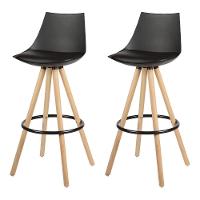 Kit 2 Banquetas Altas Lorena Rivatti Polipropileno Preta Base Madeira - 1