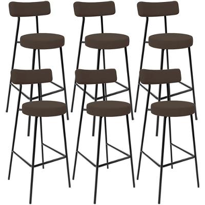 Kit 06 Banquetas Alta Bar Cozinha Sala De Jantar Em Aço Milão F01 Suede Marrom - Lyam Decor