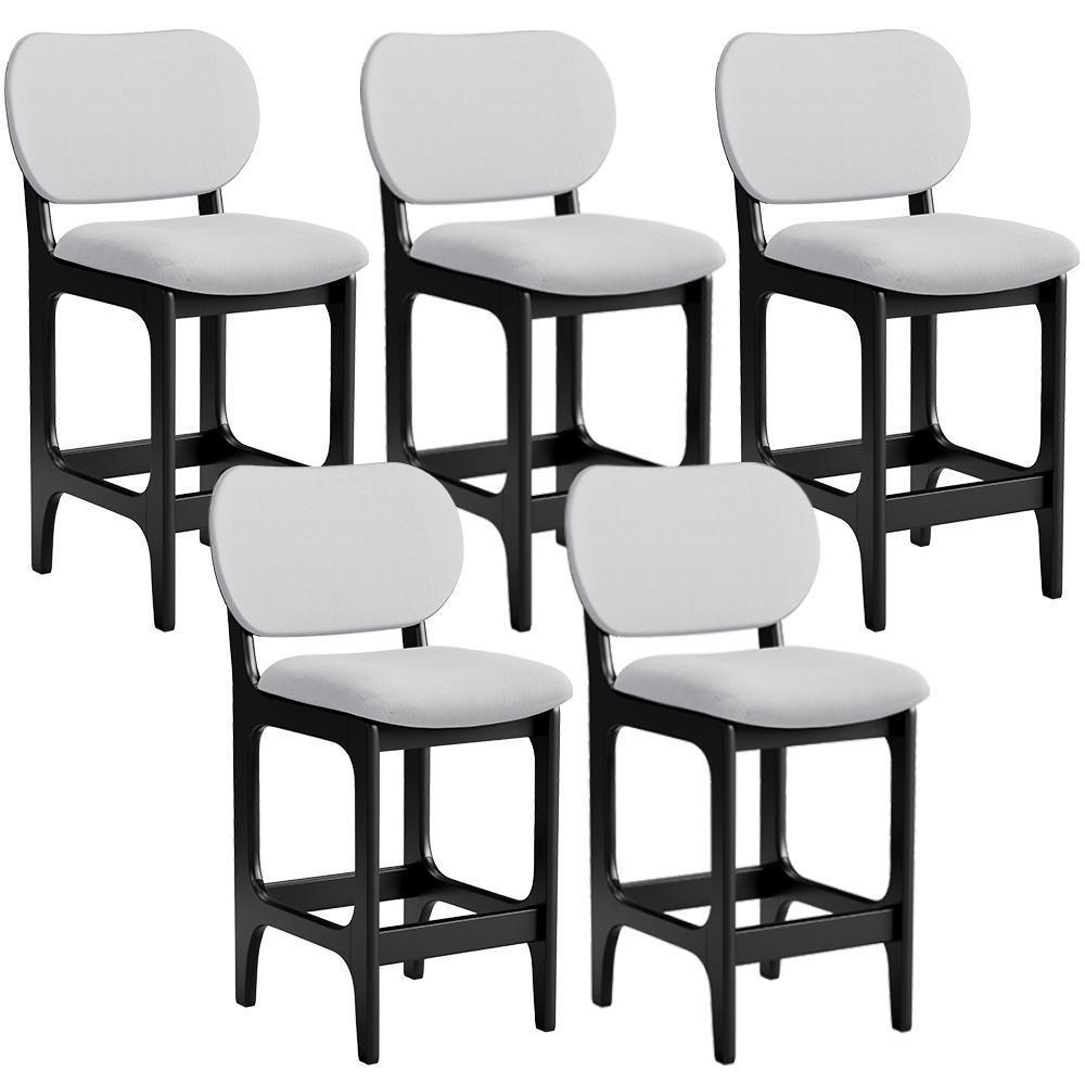 Kit 05 Banquetas Baixa Bar Cozinha E Sala De Jantar Fixa Betta L02 Preto Linho Cinza - Lyam Decor - 1