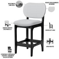 Kit 05 Banquetas Baixa Bar Cozinha E Sala De Jantar Fixa Betta L02 Preto Linho Cinza - Lyam Decor - 7