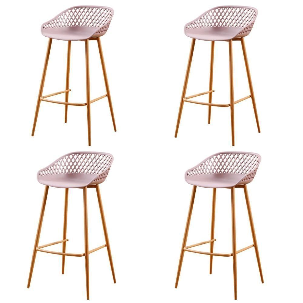 Kit 4 Banquetas Altas Clarice Sidera Rivatti Polipropileno Camurça Base Metal Aço - 1