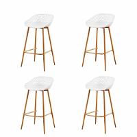 Kit 4 Banquetas Altas Clarice Sidera Rivatti Polipropileno Branca Base Metal Aço - 1