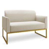 Kit 01 Namoradeira 02 Lugares E 02 Poltronas Marisa Linho Grosso Bege A19 Base Industrial Metálica Dourado - 7