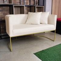 Kit 01 Namoradeira 02 Lugares E 02 Poltronas Paola Linho Base Metálica Dourado Cor A27 Areia - 8