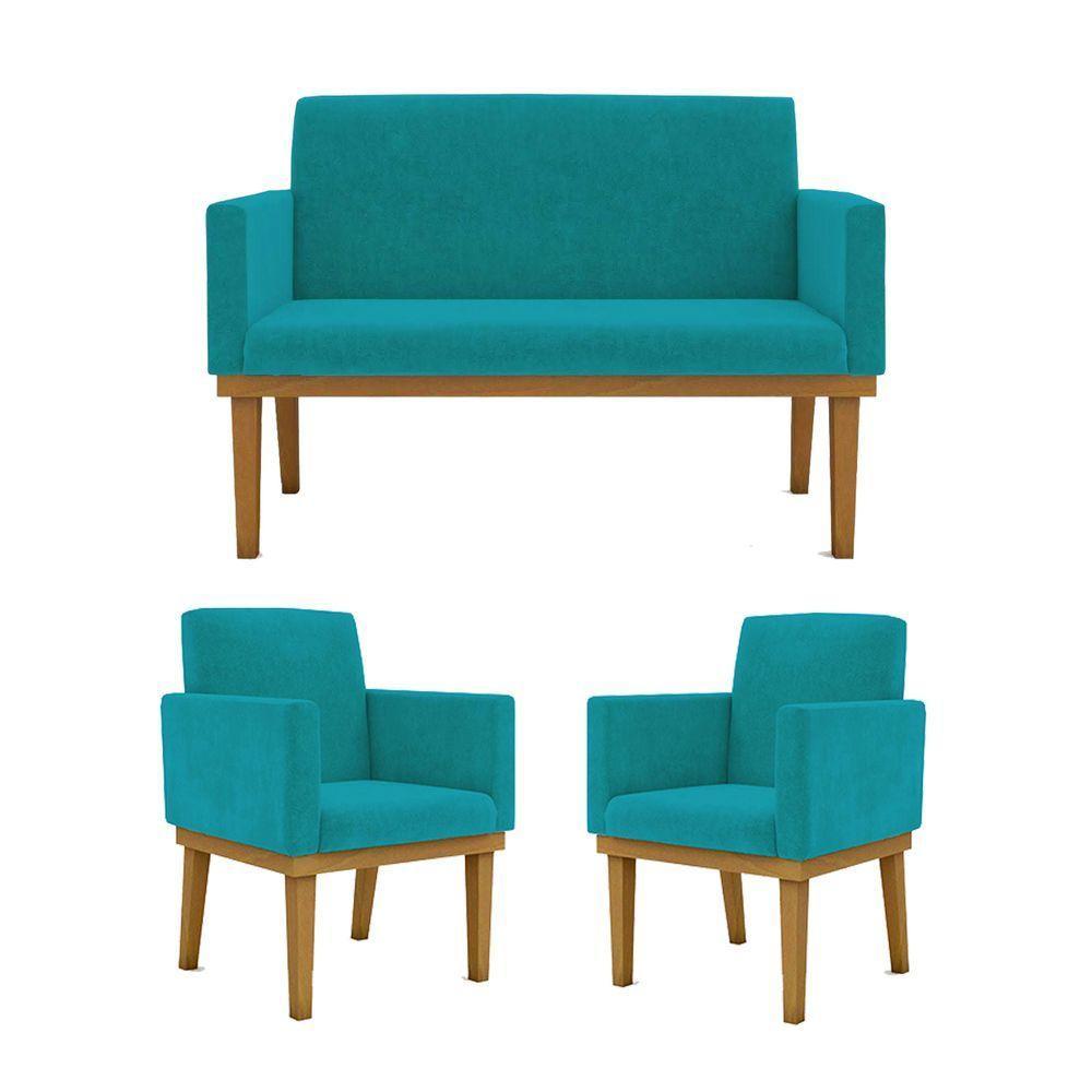 Ki 02 Poltronas Com Base + Namoradeira Sala azul Turquesa - 1