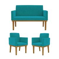 Ki 02 Poltronas Com Base + Namoradeira Sala azul Turquesa - 1