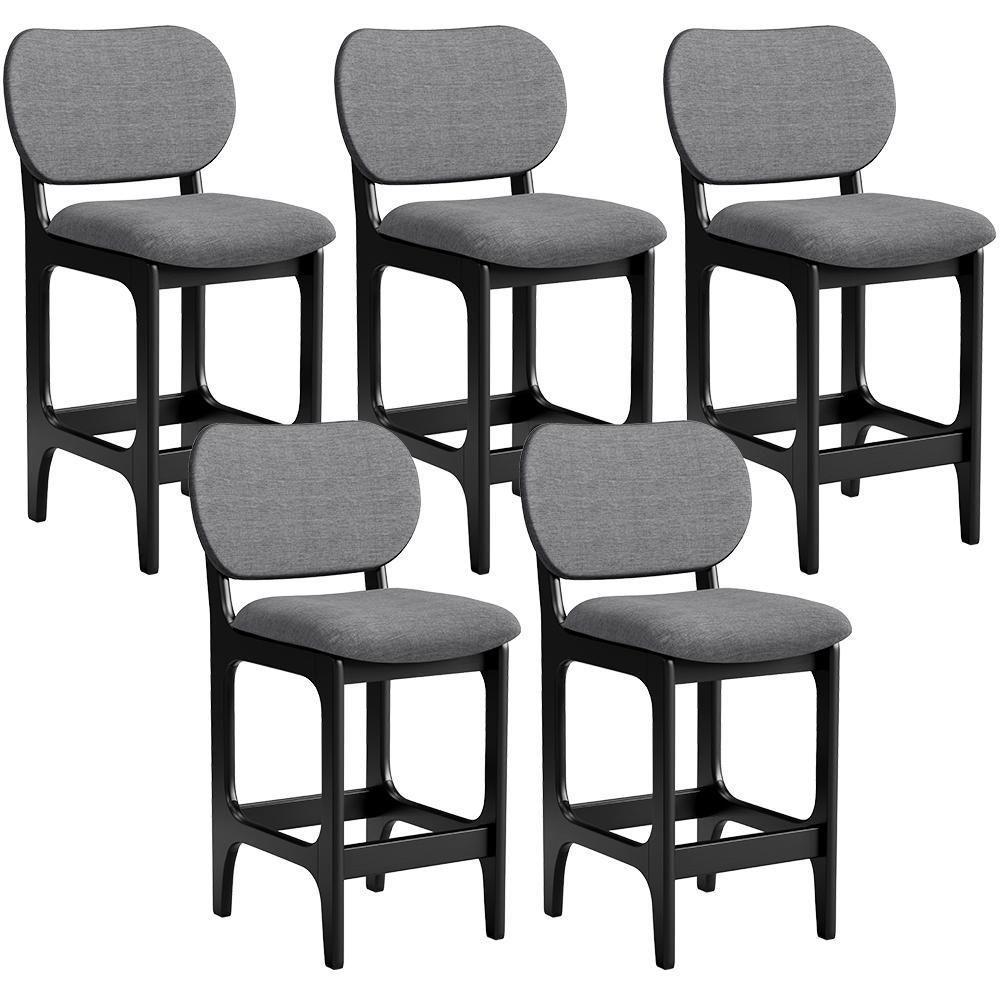 Kit 05 Banquetas Baixa Bar Cozinha E Sala De Jantar Fixa Betta L02 Preto Linho Cinza Escuro - 1