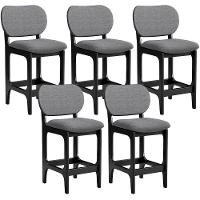 Kit 05 Banquetas Baixa Bar Cozinha E Sala De Jantar Fixa Betta L02 Preto Linho Cinza Escuro - 1