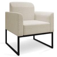 Kit 02 Poltronas Marisa Linho Grossi Bege A19 Base Industrial Metálica Preto - 5