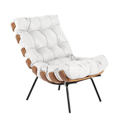 Poltrona Costela Couro Branco Base de Metal Drossi