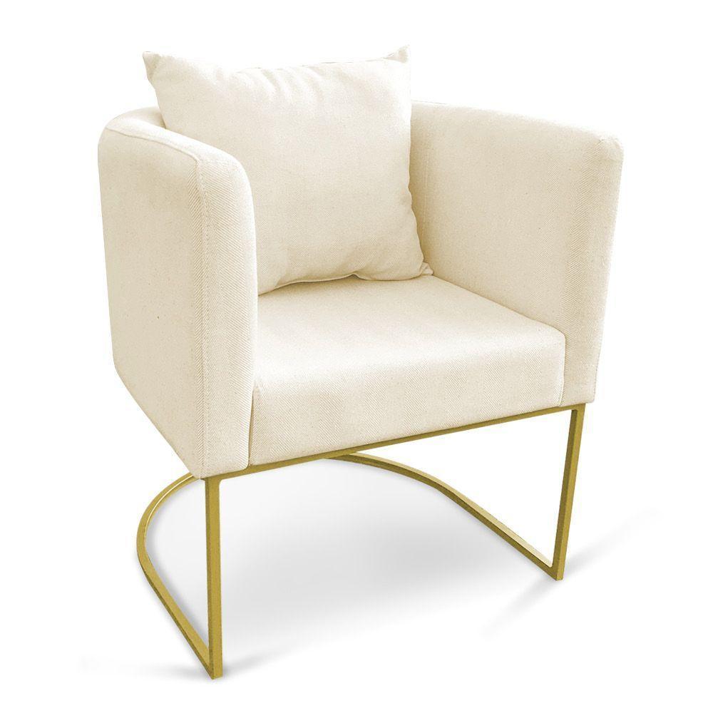 Kit 01 Namoradeira 02 Lugares E 02 Poltronas Paola Linho Base Metálica Dourado Cor A19 Grosso Bege - 6