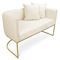 Kit 01 Namoradeira 02 Lugares E 02 Poltronas Paola Linho Base Metálica Dourado Cor A19 Grosso Bege - 7