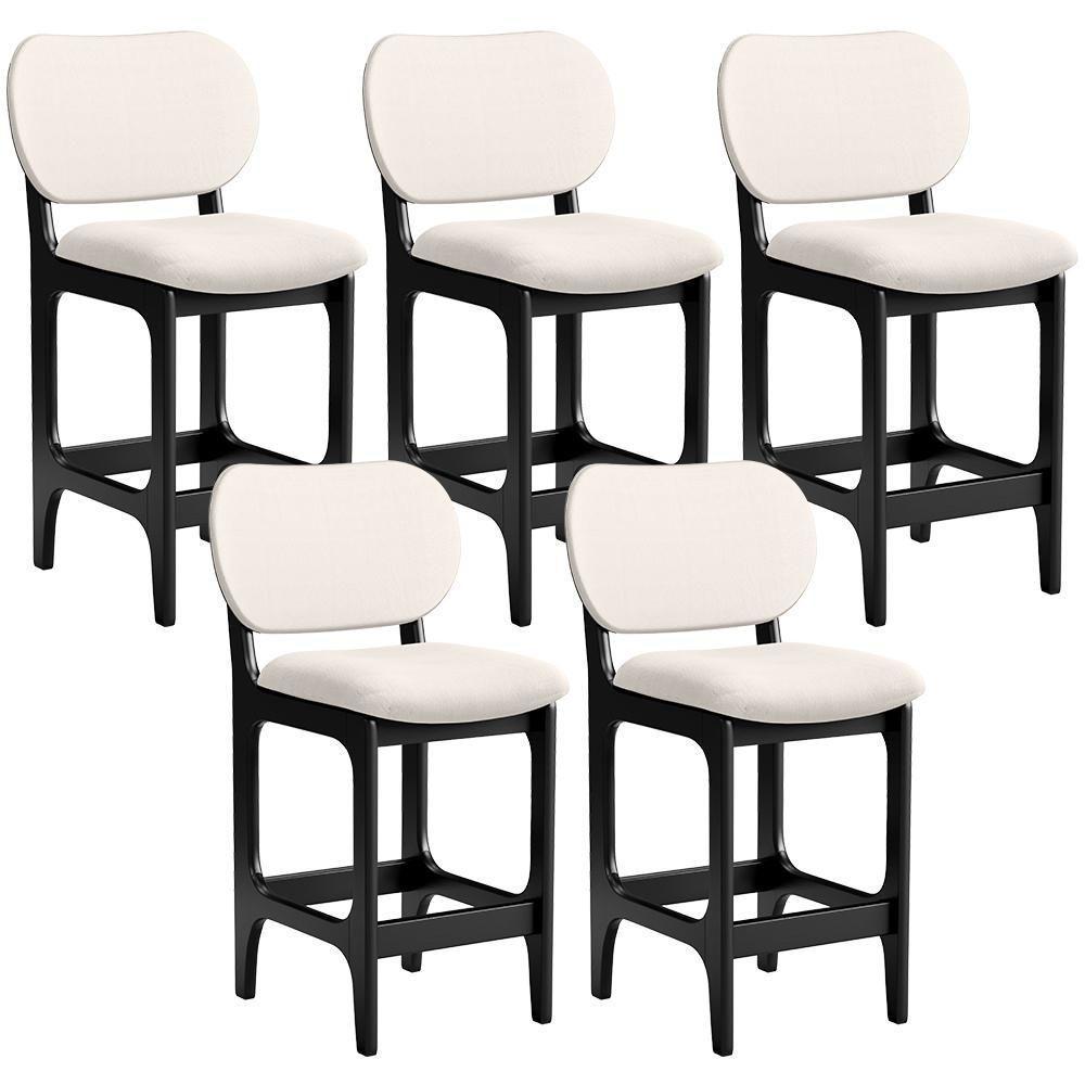 Kit 05 Banquetas Baixa Bar Cozinha E Sala De Jantar Fixa Betta L02 Preto Linho Cru - Lyam Decor - 1
