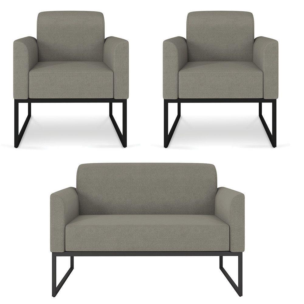 Kit 01 Namoradeira 02 Lugares E 02 Poltronas Marisa Linho Grafite A26 Base Industrial Metálica Preto - 1