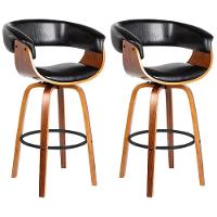 Kit 2 Banquetas Giratória Alta Com Encosto Base Madeira Ravi R02 Pu Preto - Mpozenato - 1