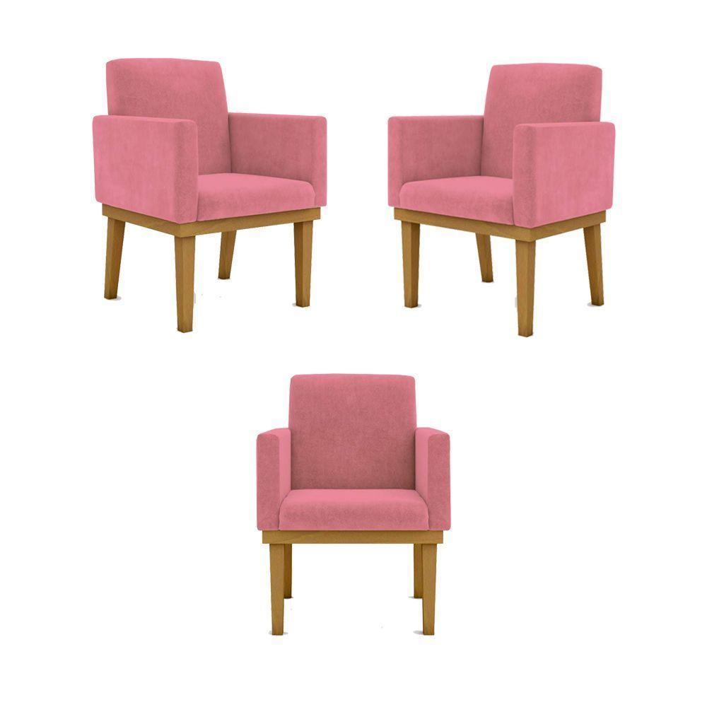 Kit 03 Poltronas Base Reforçada Sala Quarta Rosa - 1