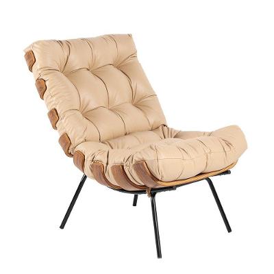 Poltrona Costela Couro Bege Base De Metal Drossi