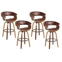 Kit 4 Banquetas Giratória Alta Com Encosto Base Madeira Ravi R02 Pu Marrom - Mpozenato - 1