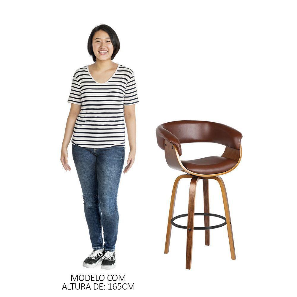 Kit 2 Banquetas Giratória Alta Com Encosto Base Madeira Ravi R02 Pu Marrom - Mpozenato - 2