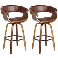 Kit 2 Banquetas Giratória Alta Com Encosto Base Madeira Ravi R02 Pu Marrom - Mpozenato - 1