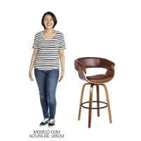 Kit 2 Banquetas Giratória Alta Com Encosto Base Madeira Ravi R02 Pu Marrom - Mpozenato - 2