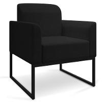 Kit 01 Namoradeira 02 Lugares E 02 Poltronas Marisa Linho Preto A79 Base Industrial Metálica Preto