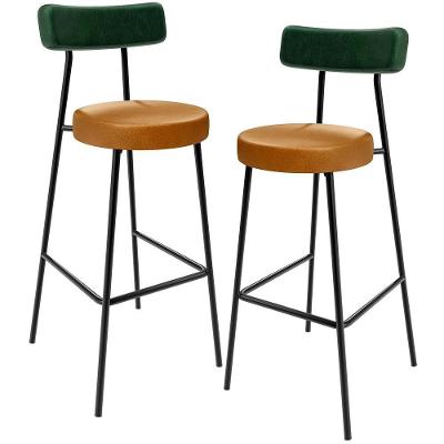 Kit 2 Banquetas Alta Milão L02 Assento Courino Base Aço Encosto Fixo Verde