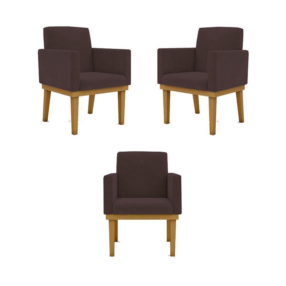 Kit 03 Poltronas Base Reforçada Sala Quarta marrom - 1