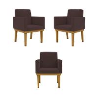 Kit 03 Poltronas Base Reforçada Sala Quarta marrom - 1