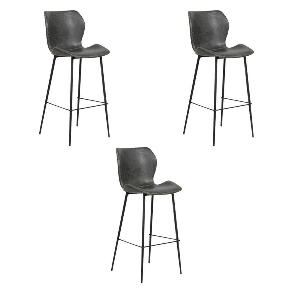 Kit 3 Banquetas Alta Com Encosto Para Bancada Cozinha Penha R02 Pu Cinza Chumbo - Mpozenato - 1