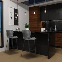 Kit 3 Banquetas Alta Com Encosto Para Bancada Cozinha Penha R02 Pu Cinza Chumbo - Mpozenato