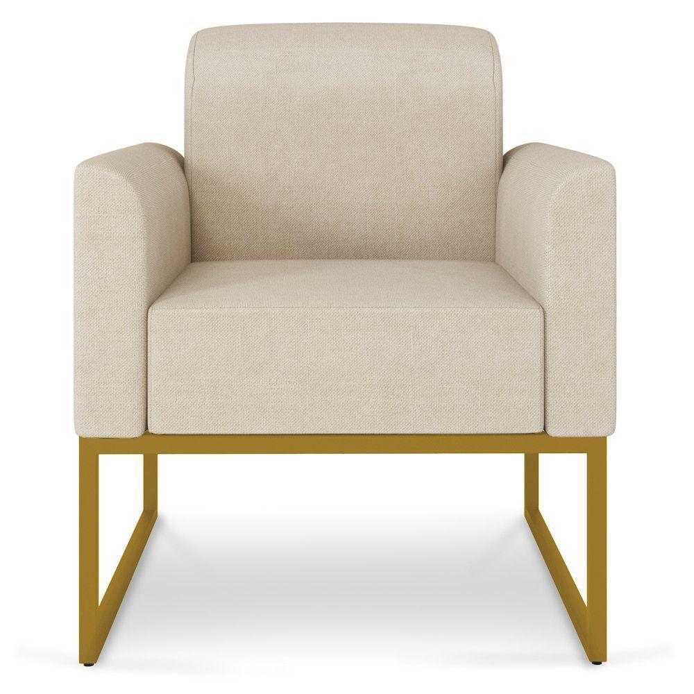 Kit 02 Poltronas Marisa Linho Base Industrial Metálica Dourado - D'rossi Cor A27 Areia - 5