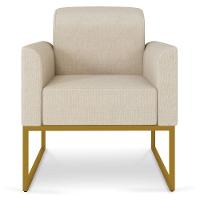 Kit 02 Poltronas Marisa Linho Base Industrial Metálica Dourado - D'rossi Cor A27 Areia - 5