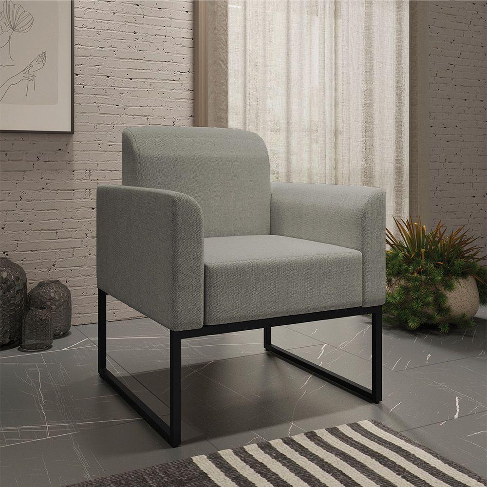 Kit 01 Namoradeira 02 Lugares E 02 Poltronas Marisa Linho Base Industrial Metálica Preto Cor A26 Grafite - 6