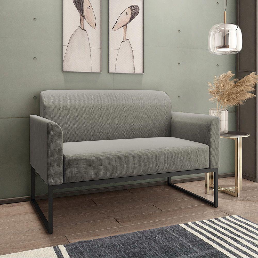 Kit 01 Namoradeira 02 Lugares E 02 Poltronas Marisa Linho Base Industrial Metálica Preto Cor A26 Grafite - 7