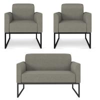 Kit 01 Namoradeira 02 Lugares E 02 Poltronas Marisa Linho Base Industrial Metálica Preto Cor A26 Grafite - 1