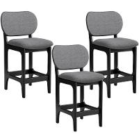 Kit 03 Banquetas Baixa Bar Cozinha E Sala De Jantar Fixa Betta L02 Preto Linho Cinza Escuro - 1