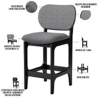 Kit 03 Banquetas Baixa Bar Cozinha E Sala De Jantar Fixa Betta L02 Preto Linho Cinza Escuro