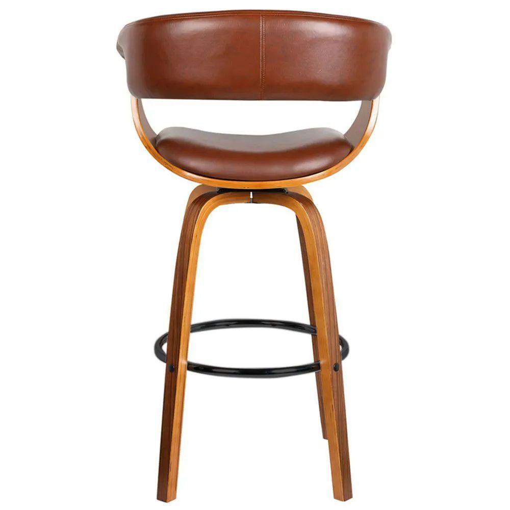 Kit 5 Banquetas Giratória Alta Com Encosto Base Madeira Ravi R02 Pu Marrom - Mpozenato - 7