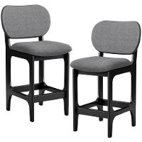 Kit 02 Banquetas Baixa Bar Cozinha E Sala De Jantar Fixa Betta L02 Preto Linho Cinza Escuro - 1