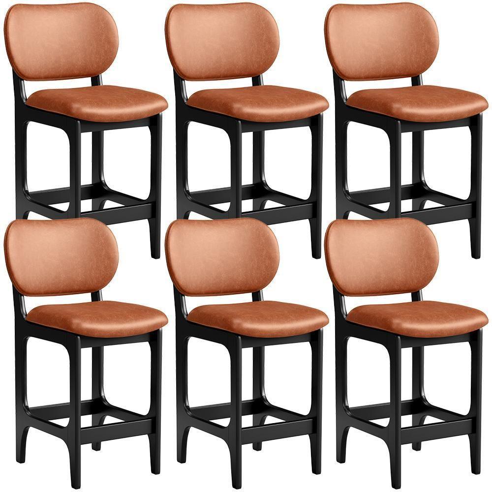 Kit 06 Banquetas Baixa Bar Cozinha E Sala De Jantar Fixa Betta L02 Preto Couríssimo Camel - 1