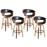 Kit 4 Banquetas Giratória Alta Com Encosto Base Madeira Ravi R02 Pu Preto - Mpozenato - 1