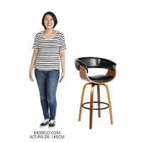 Kit 4 Banquetas Giratória Alta Com Encosto Base Madeira Ravi R02 Pu Preto - Mpozenato - 2