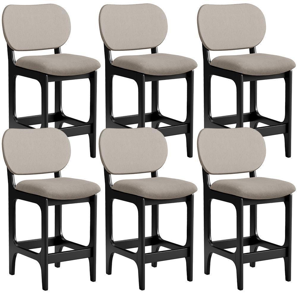 Kit 06 Banquetas Baixa Bar Cozinha E Sala De Jantar Fixa Betta L02 Preto Linho Bege - Lyam Decor - 1